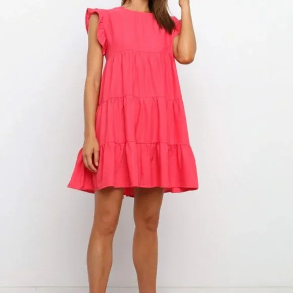 Petal & Pup Coral Amarah Ruffle Tiered Flowy Mini Swing Dress, women's - Picture 3 of 4